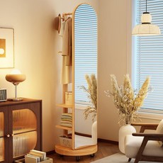 360도 회전 스탠드형 전신거울 수납 행거 원목 옷걸이, 우드(롤러타입)