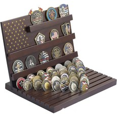 美國國旗木質紀念幣展示架 多層階梯挑戰幣收藏架 桌面展示架 可容納70-80枚, 紀念幣硬幣收納展示架