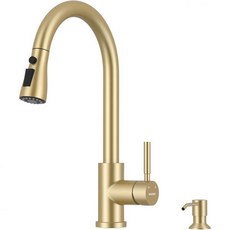 WEWE 주방 수도꼭지 풀 다운 스프레이어 스테인리스 싱글 핸들 1구 가족용 주방용 골드 비누 디스펜서 싱크대용