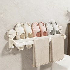 트렌디 무타공 인테리어 슬리퍼 랙 욕실 주방 발코니를 위한 올인원 다용도 스탠드, 1개, 흰색 세 사람용 70cm (발닦기 천 막대 포함흡반형)