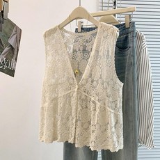 니트 뜨개 펀칭 조끼 야외 빅사이즈 외출 그물 상의