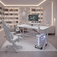 엑시론 다용도 볼텍스 홈 게이밍 카본패턴 컴퓨터 데스크 책상 (컴퓨터 받침대+모니터 받침대 포함), 화이트