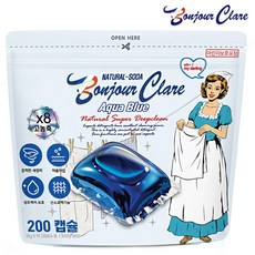 봉쥬르끌레어 캡슐세제 200개입 아쿠아블루 프랑스아로마오일향 국내생산 특대용량 고농축 실내건조 세탁세제 과탄산소다 함유, 1개