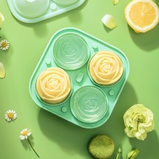 로니베이 장미 얼음 트레이 4구 잘빠지는 실리콘 하이볼 얼음틀, 1개, 비비드 민트