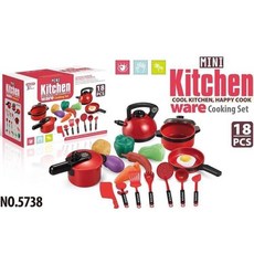 兒童廚具玩具18件組 家家酒廚房玩具 煮飯鍋碗瓢盆 女孩生日聖誕禮物, 1個, 紅色, 紅色