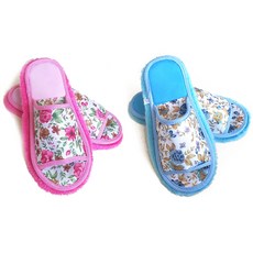 청소실내화 [1+1] 폭신 극세사 청소슬리퍼 거실 층간소음방지 탈부착형 겨울 걸레 슬리퍼, 꽃블루1개+꽃핑크1개, 1세트