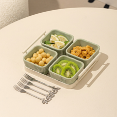 LOVFIR 도자기 정사각 4절 나눔접시 과일 반찬 찬기 접시, 1개, 녹색