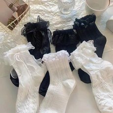 다이나토리 여성 레이스 패턴 프릴 중목양말 6켤레