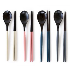 디온 블랙 마카롱 옻칠 나무 수저 세트, 1세트, 블랙 마카롱 수저세트, 4인 B(아이보리1개+핑크1개+블루1개+차콜1개)