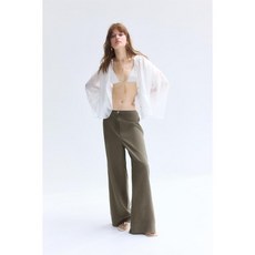 HM 리넨 블렌드 팬츠 다크 카키 그린 1259101007