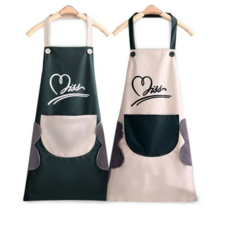 금깨비 하트 핸드타월 방수 앞치마, 그린 + 아이보리, 1세트