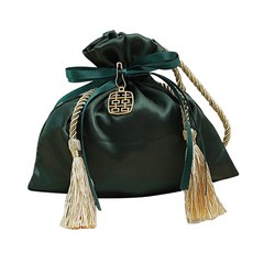 링비츠 실크 복주머니 리본 손잡이 선물 포장 구디백, 1개, 그린