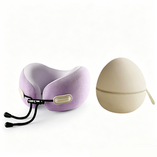 계란모양 U자 목베개 수납가능 목지지 여행 휴대용 분리세척 가능, 보라색