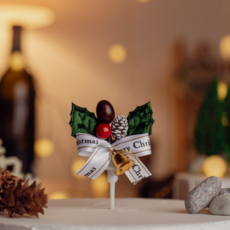 크리스마스 케이크 장식 데코 클레이 리스 토퍼 픽 50개입 대량구매, 50개, 화이트리본나뭇잎(LF-03)