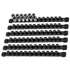 AMM 9피스 소켓 정리함 1/2인치 3/8인치 및 1/4인치 드라이브 ABS 공구-소켓 홀더 헤비 듀티 랙 클립 레일 차고 최고의 공구 트레이, 1/2 inch Drive, BLACK