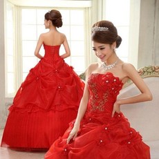 婚紗 粉紅色新娘禮服 公主蓬蓬裙 齊地裙