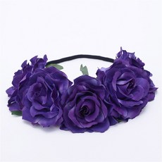 밴드 신부 왕관 머리띠 장미 화환 브라이덜샤워 화관 인공 헤어 셀프웨딩 장식 머리 여성 꽃 액세서리 탄성 웨딩, Purple
