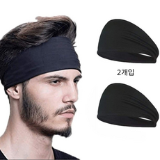 행운상회 와이드 스포츠 헤어밴드 운동용 남녀공용 블랙 2개입, 1개, 블랙+블랙