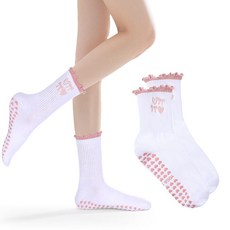 Heclia Women Pilates Socks with Grips Non Slip Yoga Ruffle Frilly Bow Embroidery Breathable Cott, Heclia Women Pilates Socks wit