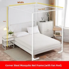 침실 스테인레스 스틸 모기장 스탠드 바닥 장착형 두꺼운 튜브 침대 프레임 액세서리 더블 침대 가정용 방, 01 광택 있는 흰색 [길이 및 높이 조절 가능], 01 폭 1.2m 길이 2m 높이 1.9m + 팬 로드