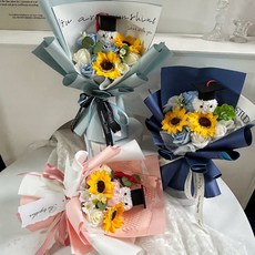 畢業花束 向日葵小熊永生花束 母親節禮物, 是香皂花 粉色送禮物袋, 1件