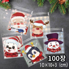 크리스마스 선물 포장 구디백 단체 opp 비닐봉투, 100p, 산타와친구들