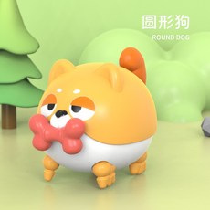 拉繩卡通動物玩具車 兒童滑行玩具 慣性按壓玩具車, 拉線圓形狗.愛吃骨頭, 1個
