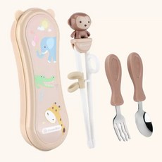 Gayoo Baby 兒童學習餐具組 附收納盒 學習筷, 1個, 小猴子