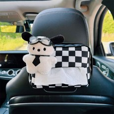 車載紙巾盒汽車抽紙盒車用紙袋車內掛袋創意可愛裝飾品掛式扶手箱, 【領帶帕恰狗棋盤格紙巾盒】, 1個
