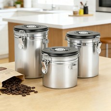 304不鏽鋼咖啡罐子密封罐單向排氣儲物罐茶葉奶粉罐咖啡豆儲存罐, 1個, 本色-無勺:1.2L, 1L