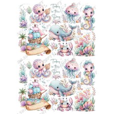海洋動物水轉/熱轉/水晶貼紙組, 1個, 藝術紙-A4