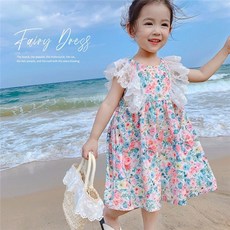 女童碎花連身裙 韓版兒童夏季泡泡袖短袖塗鴉公主裙