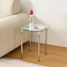제이더블유퍼니처 침대 협탁 유리 스테인리스 쇼파 사이드 테이블 400mm, 투명