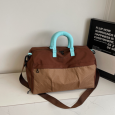 短途旅行包女輕便多功能斜挎運動健身包手提出差大容量收納行李袋, 棕色