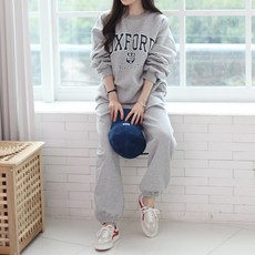 休閒時尚絨毛字母大學T長褲組