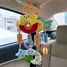 桃園發貨 嬰兒玩具寶寶推車吊飾-歲 安全座椅搖鈴床頭風鈴玩偶車用飾床鈴, 月亮熊+太陽鳥兩件套, 1個