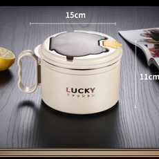LUCKY 304不鏽鋼泡麵碗 附蓋, 304不鏽鋼 米白, 1個, 1.25L