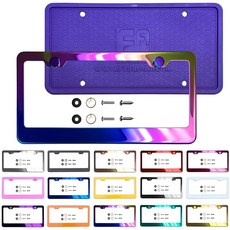 실리콘 백 가드 번호판 프레임 퍼플 미러 크롬 전기 도금 범용 핏 알루미늄 스크류 온 캡 커버 T304 스테인리스 스틸 녹 방지 내후성 스틸 나사 (수량: 프레임 1개), 네오 크롬