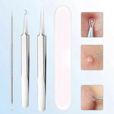 (3P) 피지 제거 압출 압출기 블랙헤드 비립종 바늘 짜는 도구 얼굴 눈 코 핀셋 집게 족집게 ira89344bx, 단일, 3종세트