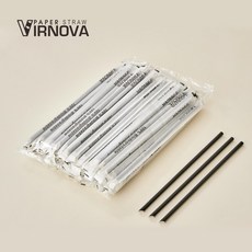 【Virnova】 竹纖維 紙吸管 6x220mm 黑色 尖頭 獨立紙包 100入 生物可分解 環保吸管, 1包, 100支