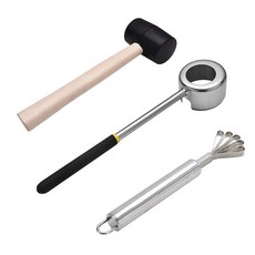 開椰子神器椰子開殼器，商用家用椰青開椰器，輕鬆挖肉打孔, 椰子開殼器+錘子+刮肉器, 1個