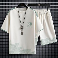 PD Fashion Epin 夏季新款男士寬鬆潮流休閒運動短袖短褲兩件套裝