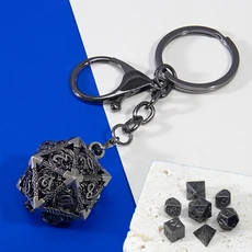 7pcs 미니 금속 주사위 중공 D20 키 체인 다면체 세트 보드 게임 액세서리, 04 Antique Nickel