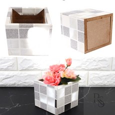 베네몰 인테리어 조화 화분 벽면 체크무늬 화분, 화이트 - 소