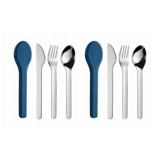 不鏽鋼餐具組 附矽膠套 便攜餐具, 藍, 2個, 2入
