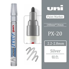 일본 UNI PX-20 페인트 펜 터치업 15 색 완벽방수 산업용 타이어 마커 영구 개, 12 1pcs Silver PX20