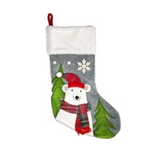 質感圍巾白熊灰色聖誕襪耶誕擺飾，可愛聖誕樹掛飾，節慶裝飾品，溫馨居家擺設, 1個