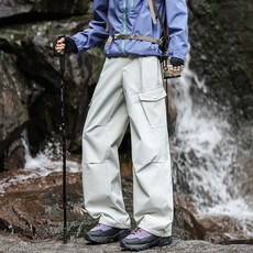 三防美式加厚兩件可脫內膽沖鋒褲 男款秋冬季新款戶外厚款寬松運動半松緊工裝休閑長褲, 2XL 建議體重（70-80 公斤）, 積雪白