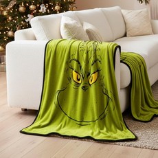 Dr. Seuss THE 더 Grinch 홀리데이 크리스마스 침구 슈퍼 플러시 아늑한 담요 101.6cm x 127cm40인치 x 50인치 보너스 그린치 모자 포함 공식 라