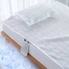 텍스스테드 고정 밴드형 냉감 쿨매트, 그레이 라인, 쿨매트+베개커버1장